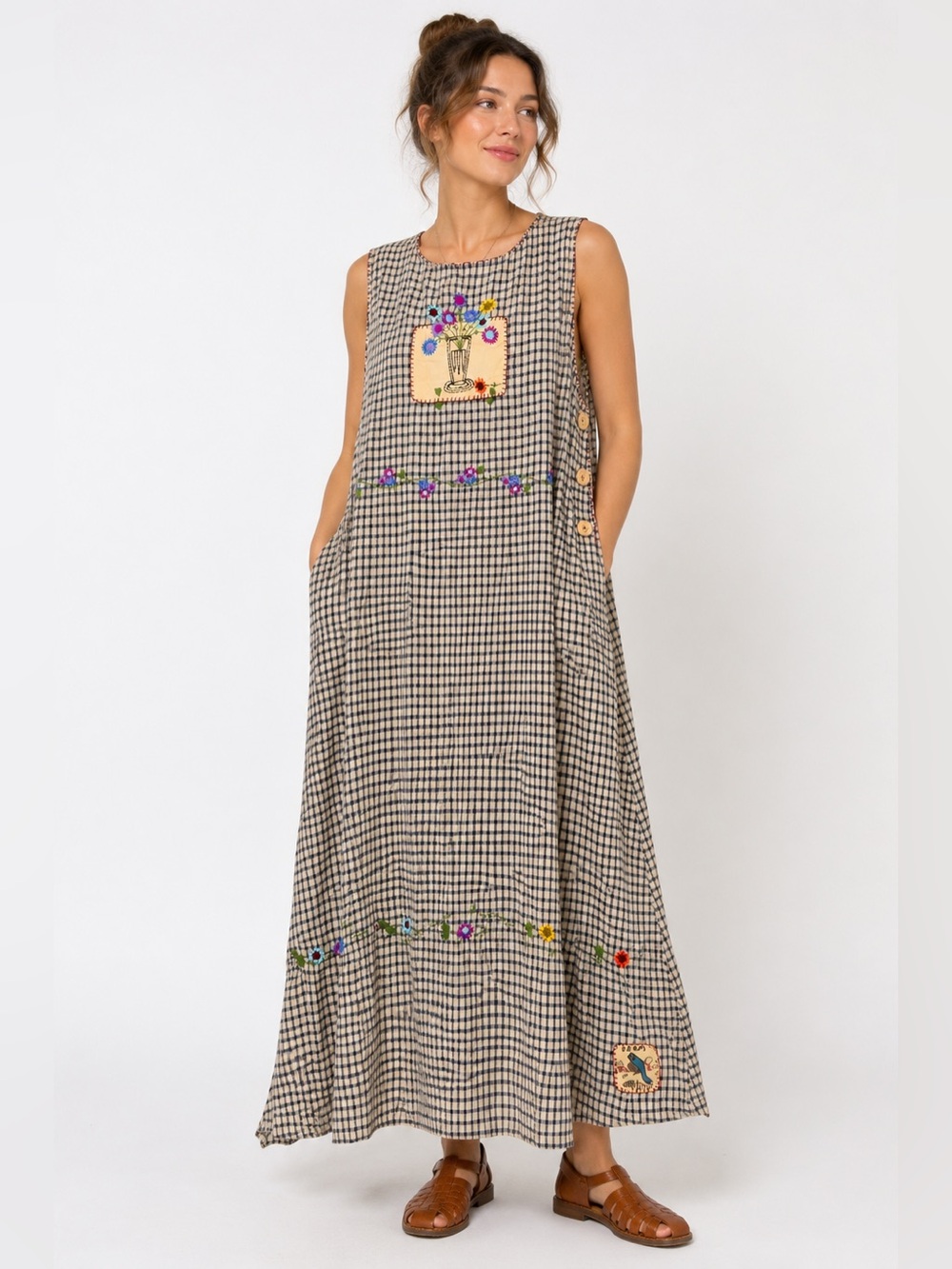80s Vintage Papy Boez Vintage Embroidered Sleeveless Dress  size S/M